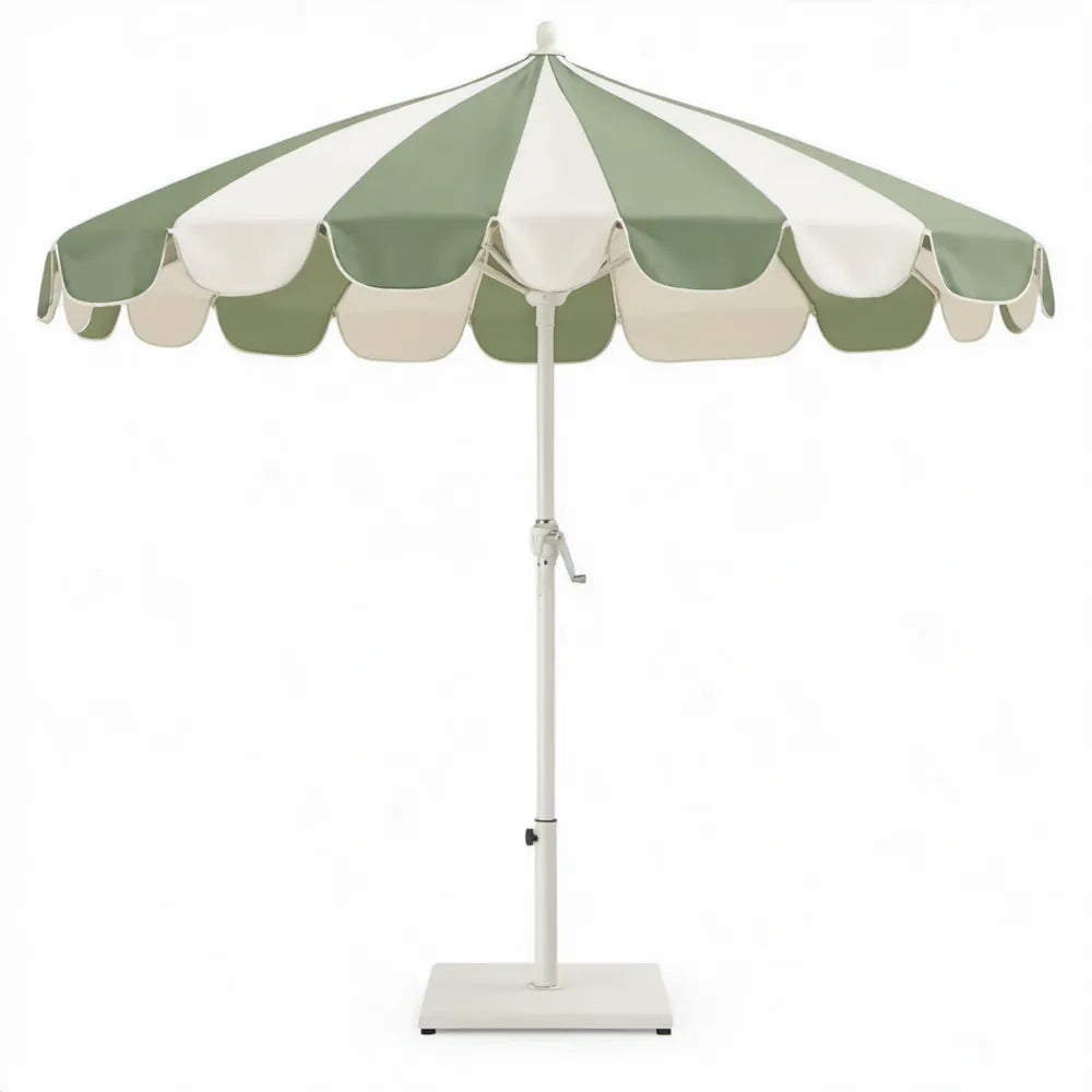 Ronde stokparasol Ø 200 cm met voet, groen/crème polyester en stalen frame