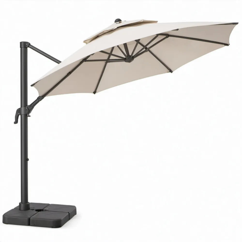 Zweefparasol 300 x 300 cm Crème met Zwart Stalen Frame en Voet