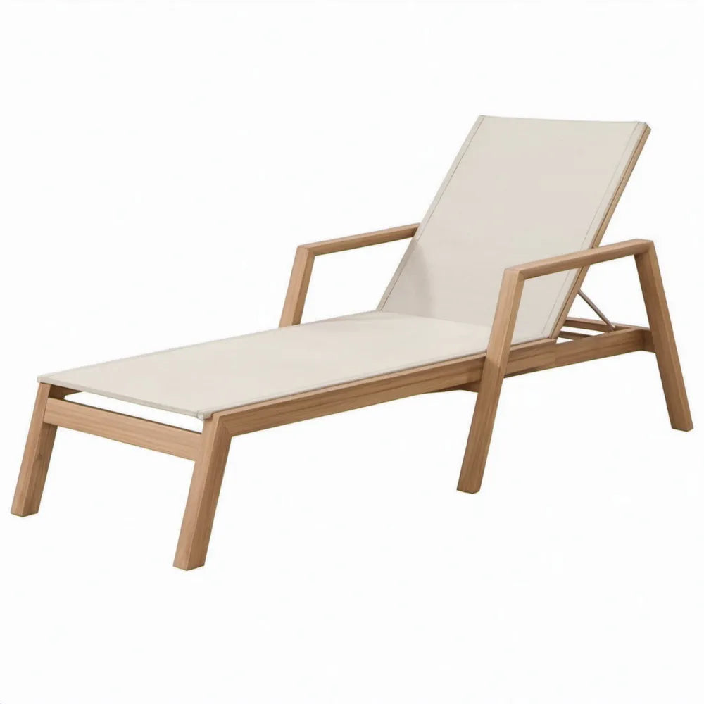 Ligbed met verstelbare rugleuning en kussen 200 x 70 x 35 cm naturel acaciahout en beige