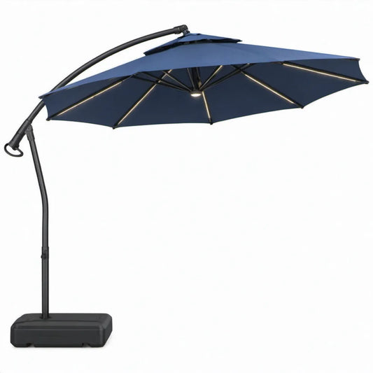 Donkerblauwe zweefparasol met ledverlichting, 300 x 300 cm, aluminium en polyester