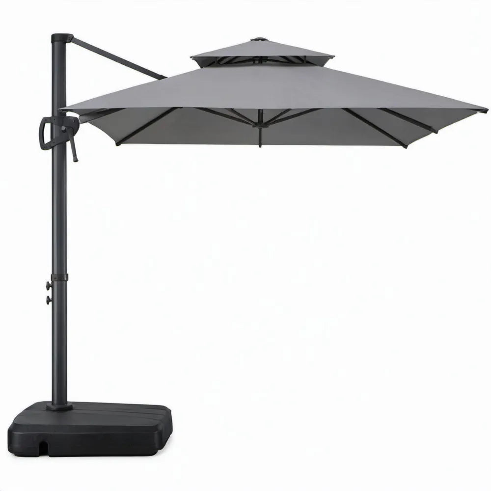 Vierkante zweefparasol 300 x 300 cm grijs met zwart stalen frame