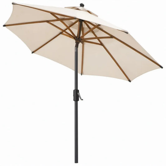 Ronde tuinparasol Ø 300 cm crème met houten baleinen en zwarte stalen mast