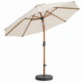 Beige achthoekige houten tuinparasol Ø 300 cm met kantelbare kap en zwarte voet