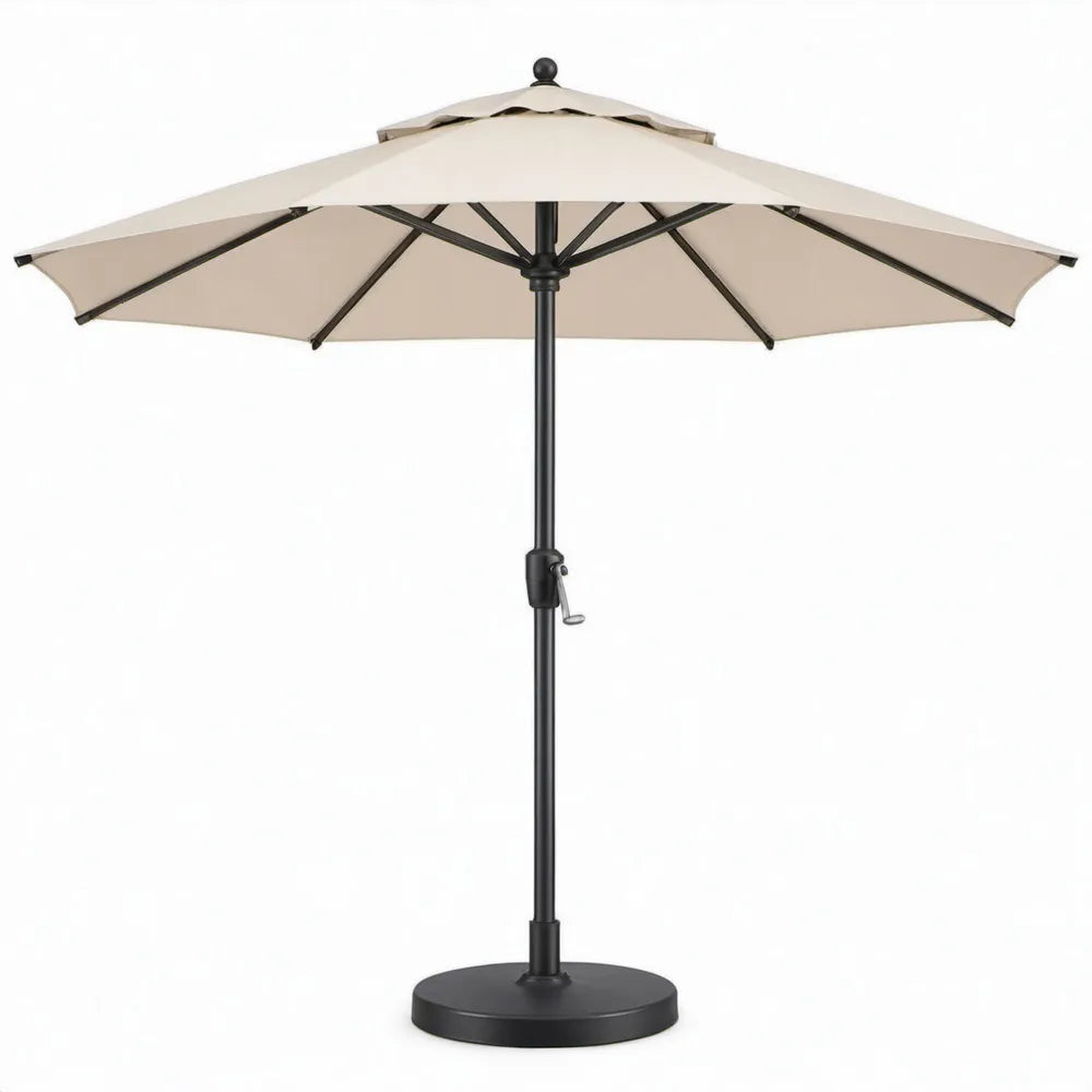 Ronde tuinparasol met voet, Ø 300 cm, beige en zwart