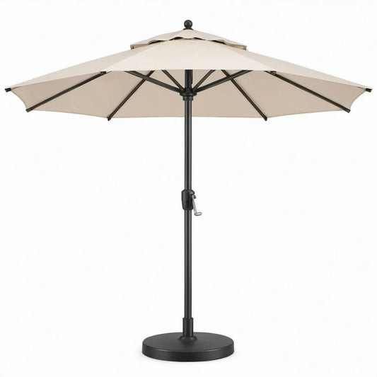 Ronde tuinparasol met voet, Ø 300 cm, beige en zwart