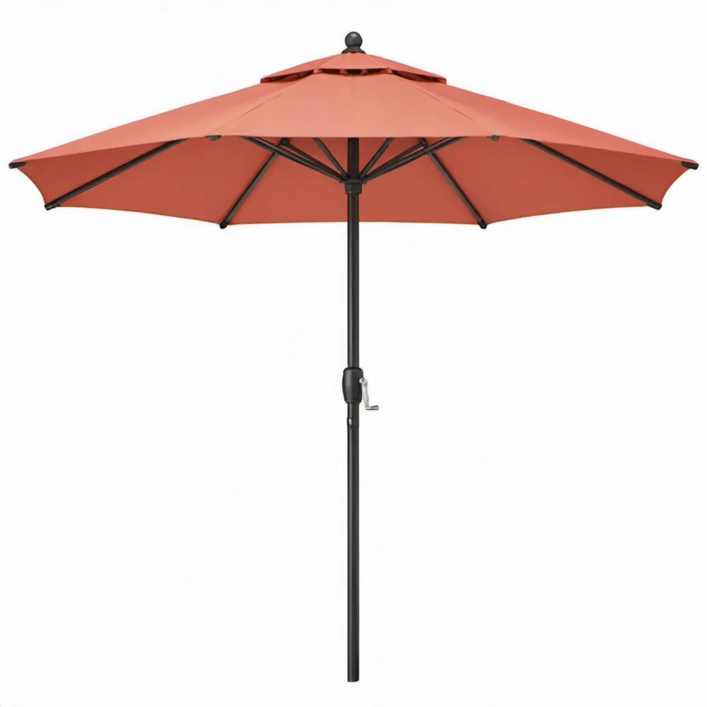 Ronde tuinparasol met zwengel en dubbel dak Ø 300 cm terracotta/zwart