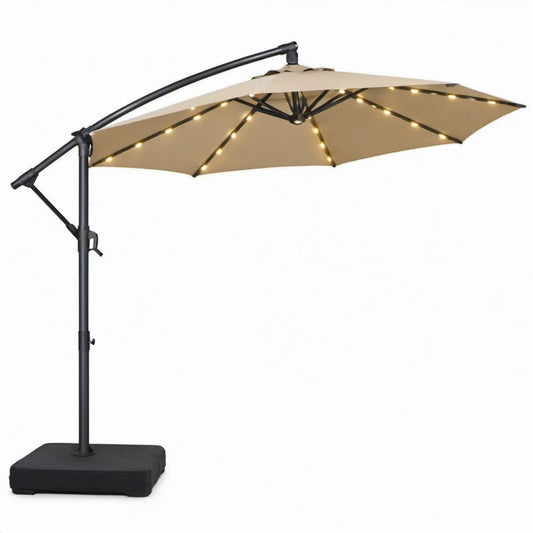 Zweefparasol met warmwitte ledverlichting 300 x 300 cm Beige/Zwart
