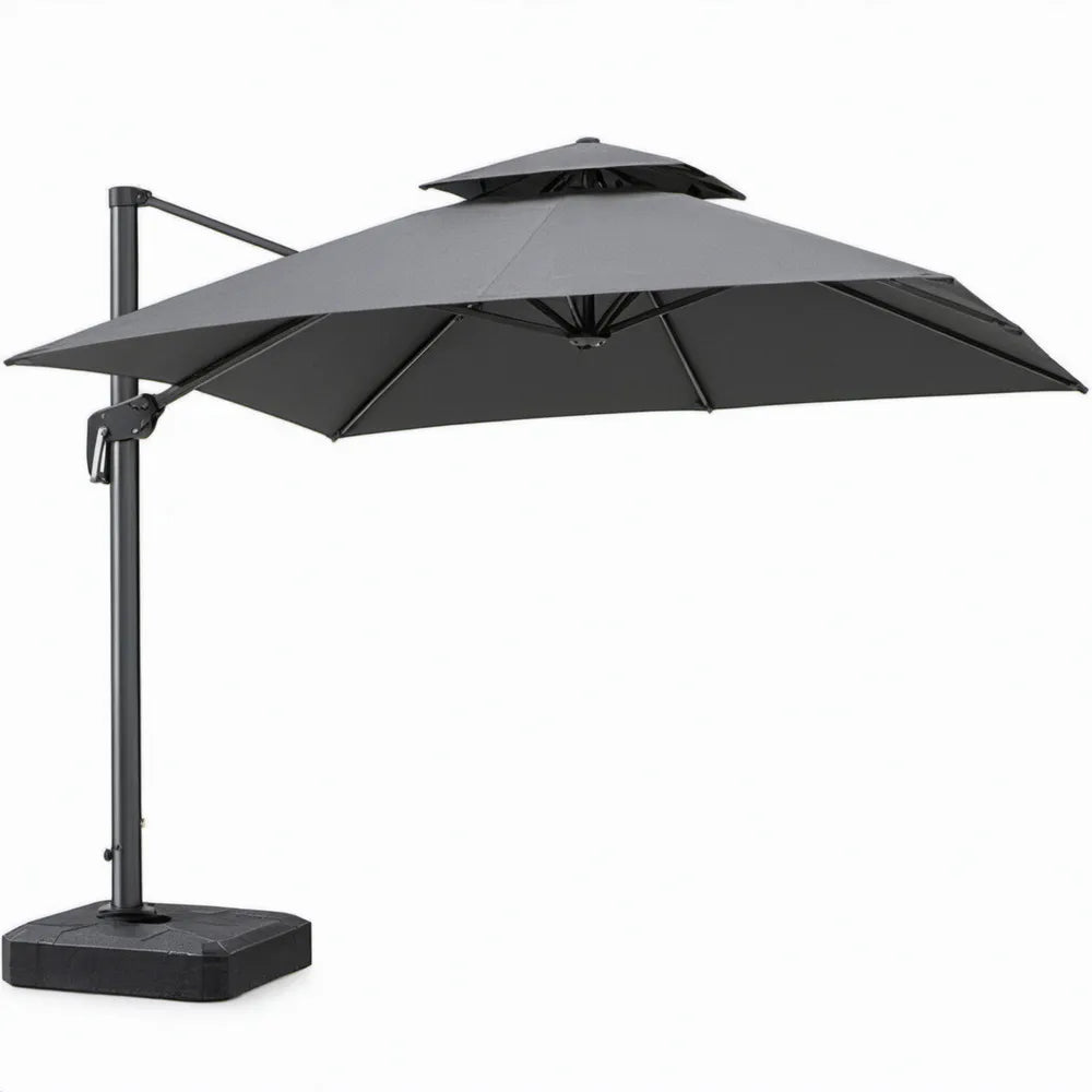 Vrijhangende vierkante parasol 300 x 300 cm met granieten voet - Antraciet/Zwart