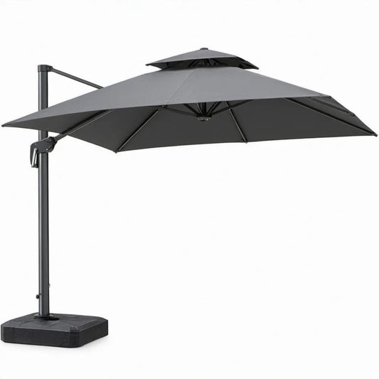 Vrijhangende vierkante parasol 300 x 300 cm met granieten voet - Antraciet/Zwart