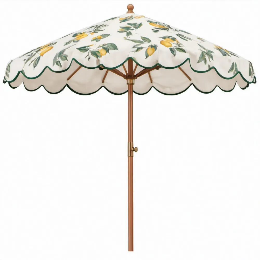 Ronde tuinparasol met citroenprint Ø 250 cm – Wit/Groen/Geel, polyester en hardhout
