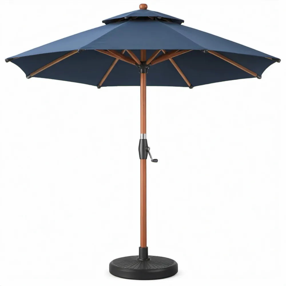 Houten tuinparasol rond Ø 300 cm x H 260 cm donkerblauw met voet