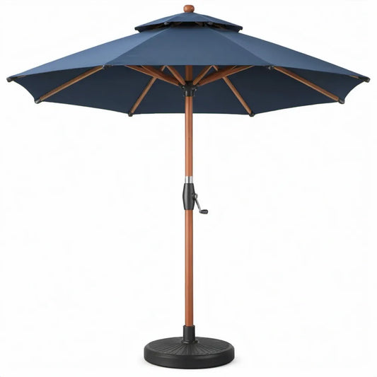 Houten tuinparasol rond Ø 300 cm x H 260 cm donkerblauw met voet