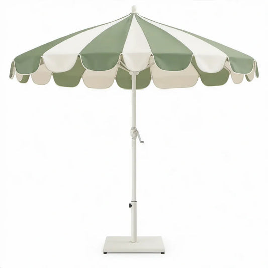 Ronde stokparasol Ø 200 cm met voet, groen/crème polyester en stalen frame