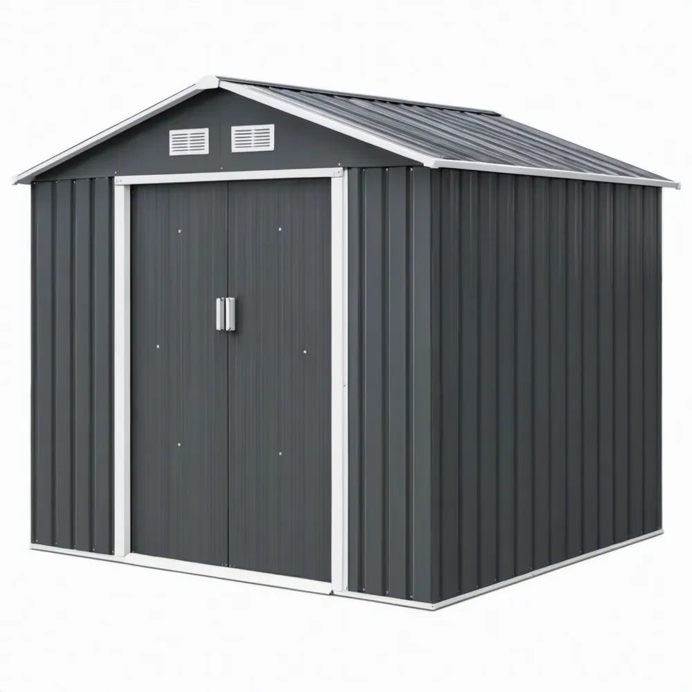Metalen tuinhuis met dubbele deur 257 x 205 x 177 cm Antracietgrijs/Zilvergrijs