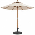 Achthoekige tuinparasol 300 cm met ronde voet, ecru polyester en hardhout