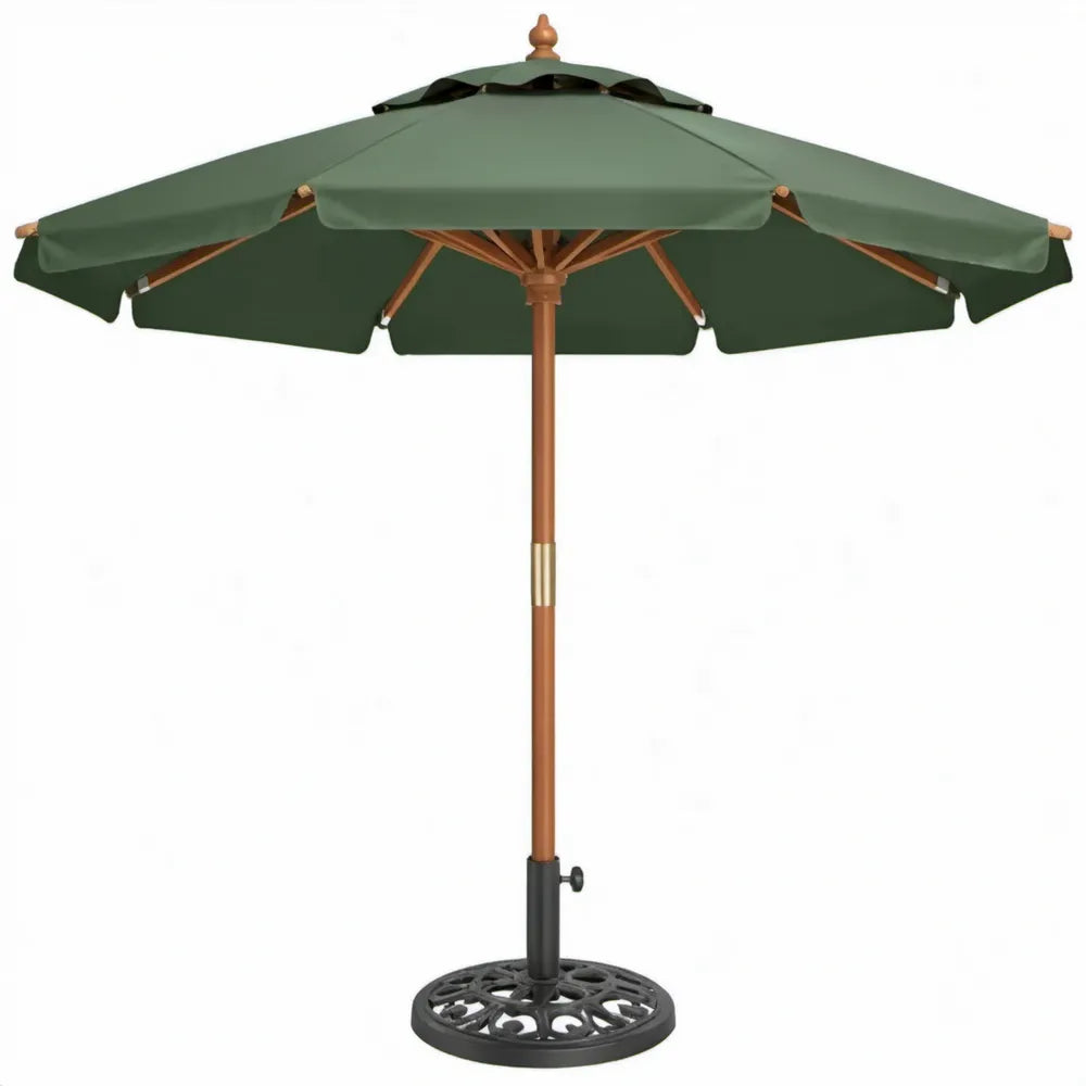 Achthoekige tuinparasol Ø 270 cm met voet, donkergroen