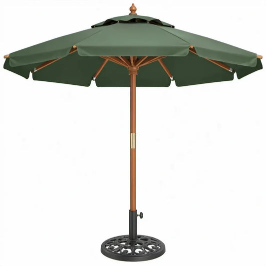 Achthoekige tuinparasol Ø 270 cm met voet, donkergroen