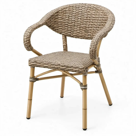 Rotan- en bamboestoel met armleuningen, naturel beige, 58 x 62 x 82 cm