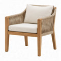 Fauteuil van acaciahout en PP-touw met crèmekleurige kussens, 68 x 75 x 78 cm