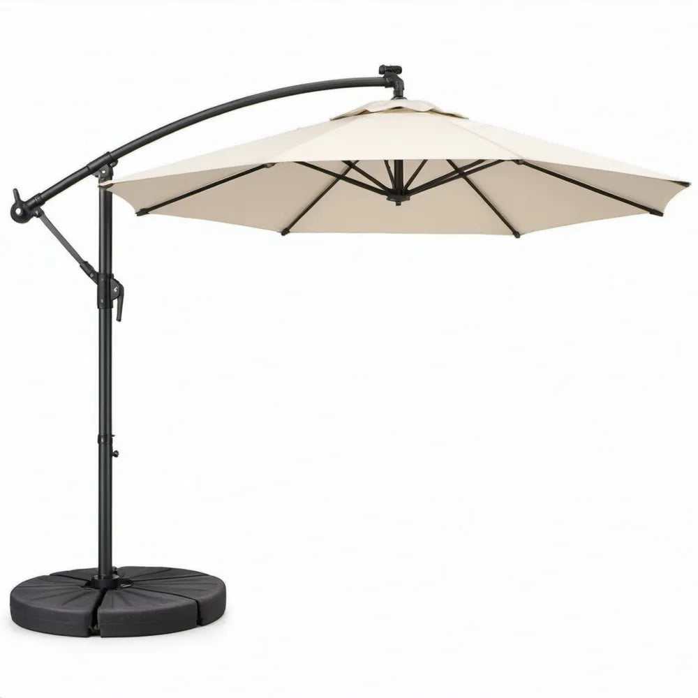 Zweefparasol 300 x 300 cm Crème met zwart aluminium frame, polyester doek en voet