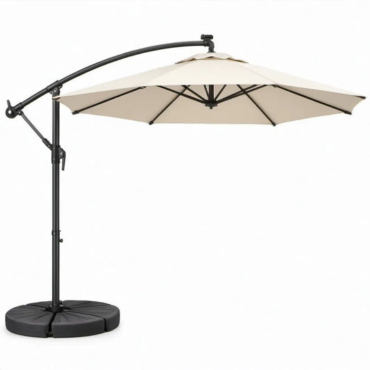 Zweefparasol 300 x 300 cm Crème met zwart aluminium frame, polyester doek en voet