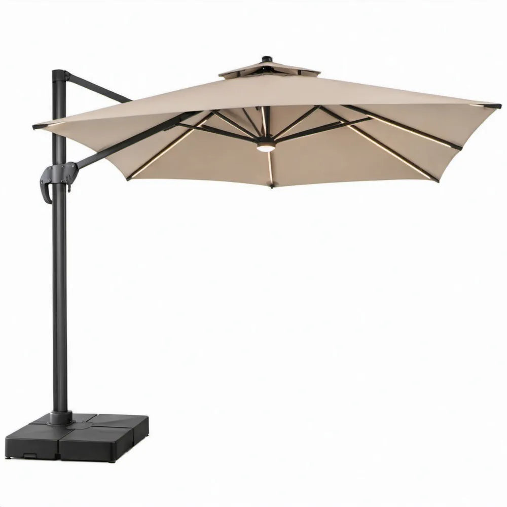 Zweefparasol met voet, 300 x 300 cm, Beige/Zwart, aluminium en polyester