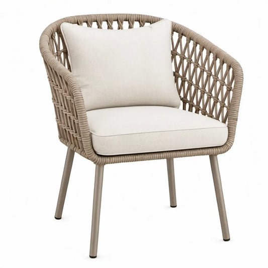 Terrasstoel met armleuningen, PE-rattan en aluminium, 64 x 60 x 80 cm, Beige/Taupe/Crème