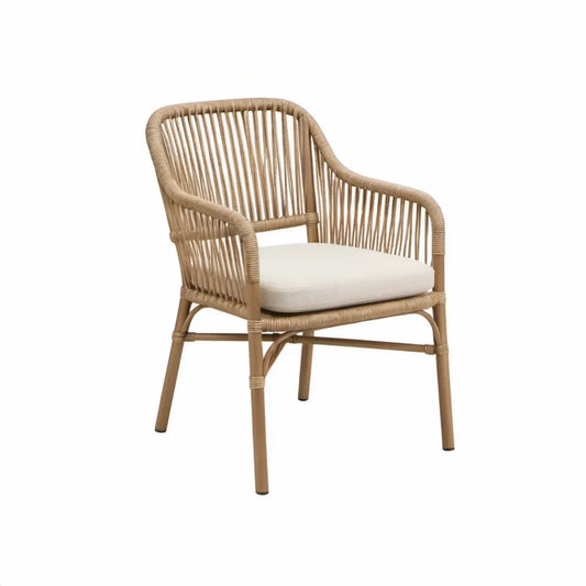 Rattan stoel met armleuningen en kussen 62 x 65 x 83 cm Naturel/Crème