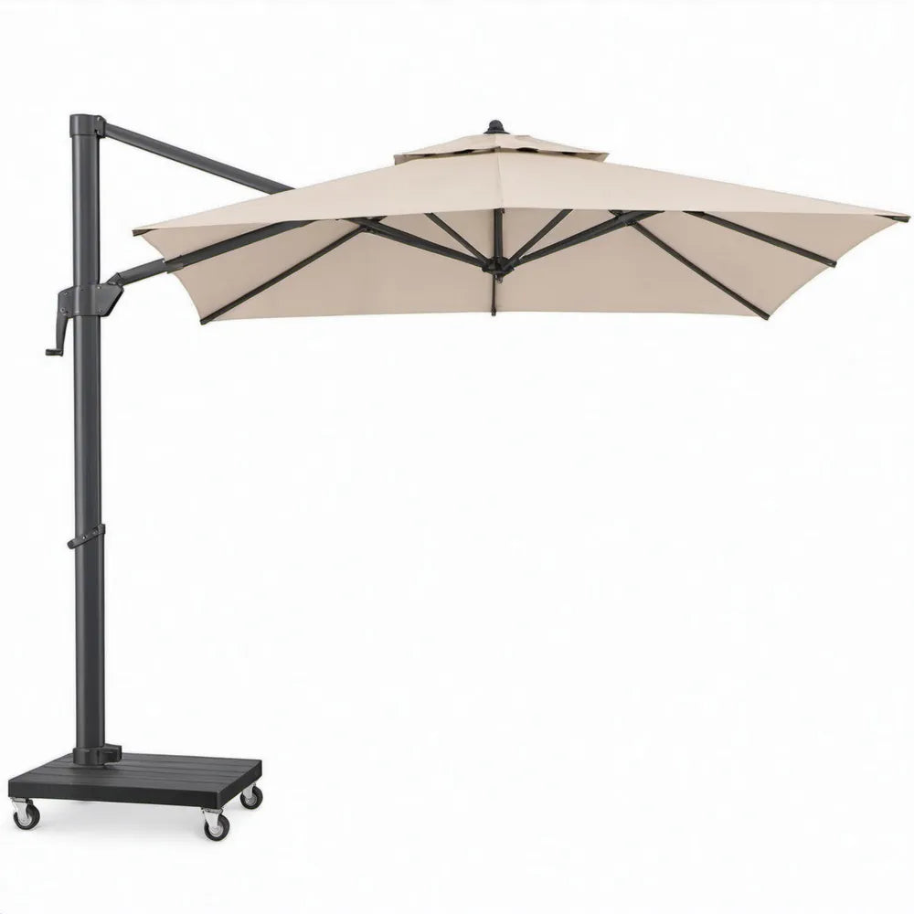 Zweefparasol 300 x 300 x 260 cm – Beige/Zwart, polyester met stalen frame en verrijdbare voet