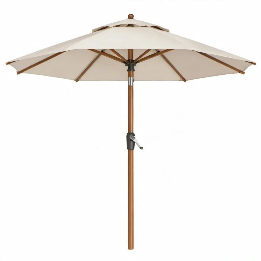 Houten tuinparasol met dubbele beige kap Ø 270 cm