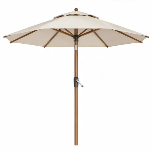 Houten tuinparasol met dubbele beige kap Ø 270 cm