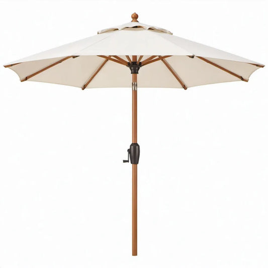Houten tuinparasol rond Ø270 cm crème met polyester doek