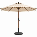 Beige achthoekige tuinparasol met voet Ø 300 cm, massief hout