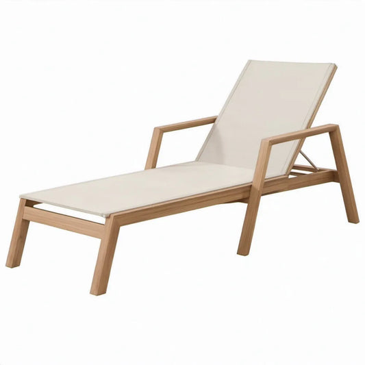 Ligbed met verstelbare rugleuning en kussen 200 x 70 x 35 cm naturel acaciahout en beige